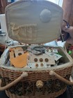 Vintage Woven Wicker Sewing Basket With Accessories 