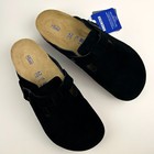 Birkenstock Boston Black Suede Leather Soft Footbed Clog Unisex Adults Shoes