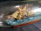 Vintage Antique Ship In Bottle Model Glass Bottle Boat Diorama On Wooden Stand