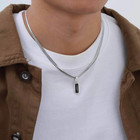 Men s Stainless Steel Geometric Pendant Necklace Silver Cuban Chain Hip Hop