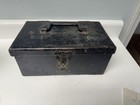 Antique Black Metal Lock Box  Heavy