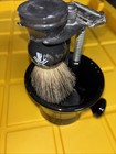 Van Der Hagen Pure Badger Brush Black Monogammed Handle With Razor 4 Pc Set