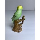 Vintage Porcelain Parakeet Figurine Green Yellow Budgie Kitsch Cottagecore