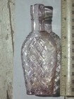 1 4 Pt  Coffin Shape  Cork Top Lattice Or Diamond Pattern Glass Whiskey Flask