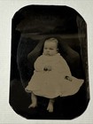 Barefoot Baby Nice Backdrop 1870s Antique Tintype Photo Vtg Tinted
