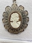 Antique Victorian Sterling Silver Cameo Floral Filigree Signed Xl Pendant Read