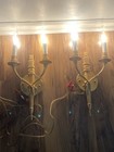 Vintage Pair Of Brass Torch Wall Sconces Two Arm Electric Wired Made In Italy