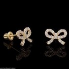 0 25ct Round Cz 14k Yellow Gold Bow Tie Stud Earrings Screw Back