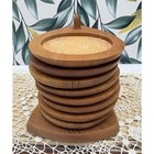 Vtg 70s Mcm Coaster Set Wood And Cork Handcarved Sere With Holder