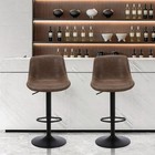 Bar Stools Set Of 2 Swivel Counter Height Adjustable Brown Leather Ermnois Back