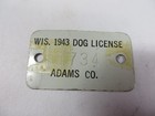 Rare Tin Vtg 1943 Wwii Era Dog Tag License Tax Registration Adams Co   Wisconsin