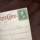Ben Franklin Green One Cent Stamp On Antique Postcard 1910 Rare
