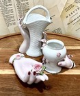 Vintage Lefton Japan Porcelain Lady Hand Vases Ring Holder Roses Lot  3  2 Mint