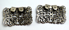 Vintage Pair Of Silver Tone Rectangle Scroll Cut Out Design Shoe Clips