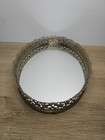 Vtg Gold Tone Metal Ornate Oval Vanity Mirror Tray Hollywood Regency Filigree
