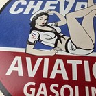 Vintage Chevron Gasoline Sign - Aviation Gas Motor Oil Auto Pump Porcelain Sign