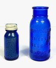 2 Vintage Cobalt Blue Emerson Bromo Seltzer Bottles 4  And 2 75  With Contents