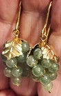 Jade Grape Cluster 14k Yellow Gold Dangle Drop Earrings Vintage