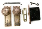 Antique Door Set Victorian   Eastlake Backplate Knob Mortise Lock Key Reclaimed