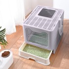 Cat Litter Box  Large Foldable Litter Box With Lid  Cat Litter Scoop  grey 