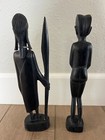 2 Vintage African Tanganyika Tanzania Hand Carved Ebony Wood Statues