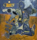 Vintage Abstract Oil Painting Modern Art Wall Hanging Mid Century Mcm Signed