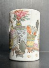 Antique Chinese Qing 19th C Qianjiang Cai  Porcelain Brush Pot Artist Signed
