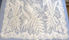 Vintage Filet Lace Panel Fronds Paisley 55  X 110  Repurpose Scalloped Hem