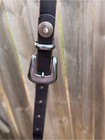 Vintage Black Leather Belt With Metal Cowboy Hats Design Size 32