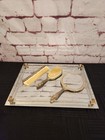 Antique Ornate 4pc Vanity Set 6in Heavy Silver Plated Mirror Brush Comb 
