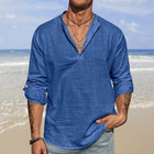Cotton Linen Men Casual Shirt Long Sleeve Beach T Shirt Lightweight New 8 Colors