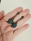 Vintage Mexico Signed Sterling Silver   Turquoise Dot Dangle Screwback Earrings