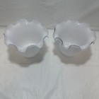 Antique Pair Of Ruffled Thin Cased White Glass Light Shades 2    Fitter 5    Flare