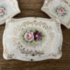 Vintage Floral Porcelain Cigarette Trinket Box With Two Ashtrays Jewelry Trays