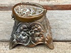 Vtg Art Nouveau Era Floral Copper Finish Inkwell W Porcelain Insert