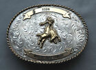Vtg Cust-m-bilt Sterling Silver Cowgirl Rodeo Hand Engraved Western Belt Buckle 
