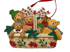 Vintage Lot Of 5 Resin Christmas Ornaments   Teddy Bear Family In Basket
