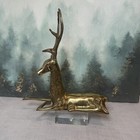 Large Mid Century Brass Stag Deer Sculpture Sand Cast Vintage 11    Long Antlers