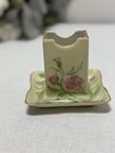 Antique German Porcelain Matchbox Holder Striker Wild Rose Floral Gold Trim Vtg