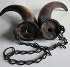 Antique Primitive 19th  Century Conestogn Wagon Grease Horns On Chain   Old Barn