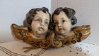 Antique Hand Carved Wood  Painted Cherub Angels Gold Church Christian 