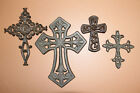 4pc Decorative Cross Collection - Wall  Mounted Rustic Cast Iron Decor