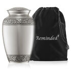 Adult Cremation Urn For Human Ashes - Silver With Velvet Bag