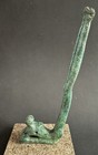 One Of A Kind Soild Bronze Sculpture On Marble Base Green Patina Rare 1of1