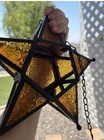 Vtg Moravian Star Hanging Light Lamp Lantern Candle Holder Metal Glass 10   