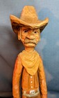 Vintage Hand Carved Wood Cowboy Figure  Signed dated  American Western Folk Art