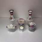 Antique 1800   s Usa Victorian Hand Painted Porcelain Dresser Vanity 7 Pc  Set  