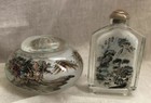 Perfume Snuff Bottle Powder Jar rare  Inside Reverse Handpainted Glass Agate Top