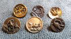 Lot Of 6 Antique Vintage Metal Picture Buttons Birds
