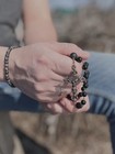 Catholic Onyx Rosary Black Beads Necklace Holy Soil Medal Vintage Cross Crucifix